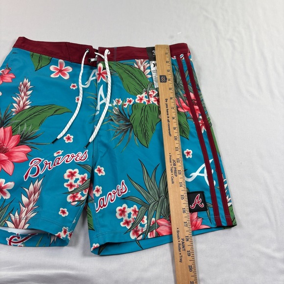 Atlanta Braves Hurley Board Shorts Mens Size 32 Blue Floral Bathing Suit MLB NEW - Picture 7 of 12
